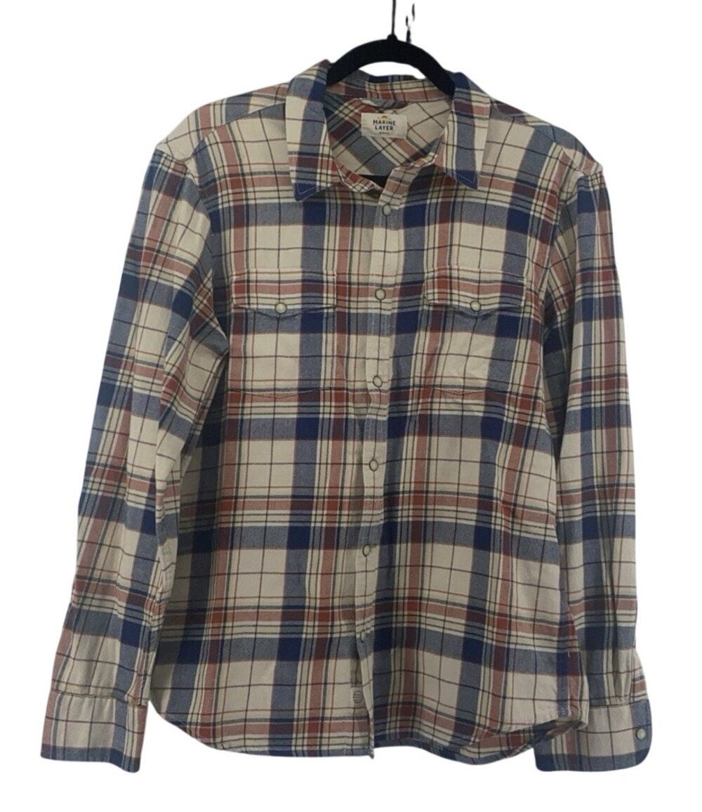 Marine Layer Men’s Long Sleeve Pearl Snap Plaid Flannel Shirt Size Medium